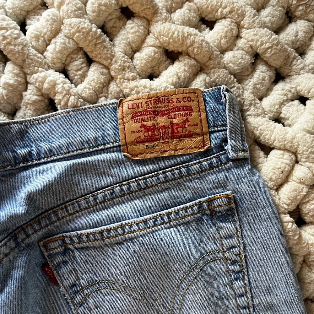 Levi's 505 Light Blue Denim Jeans with Tan Leather Patch